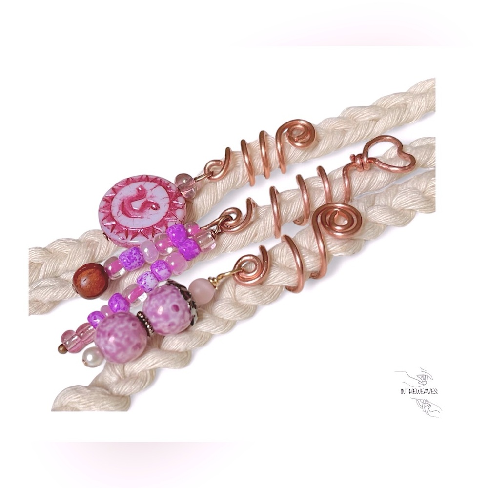 Pink sun Set of three copper hair locks, Hair Accessories,braid/dread charms,set